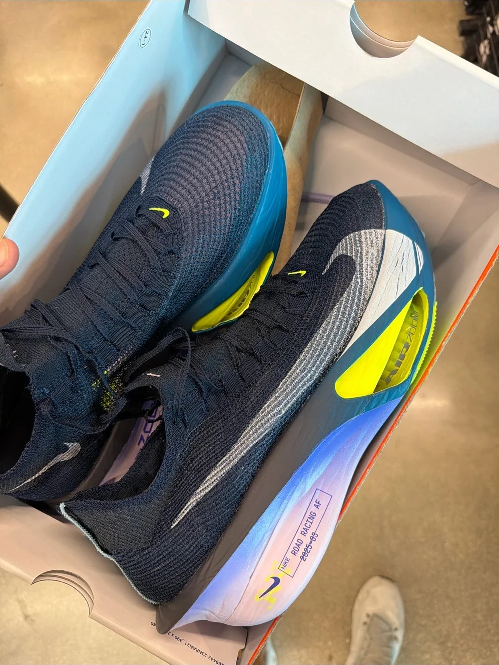 Brand New Nike Alphafly 3 Next % Air Zoom Navy with Bright Blue and Neon Yellow